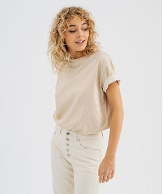 GEMO Tee-shirt manches courtes et col rond à paillettes femme dore