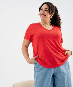 tee-shirt manches courtes paillete a col v femme grande taille rouge standard t-shirts manches courtesG483701_3
