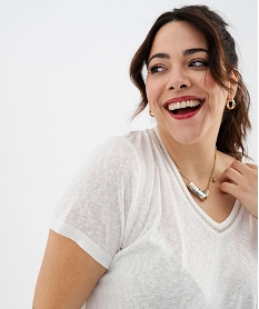 tee-shirt manches courtes paillete a col v femme grande taille beige standard t-shirts manches courtesG483801_3