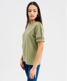 GEMO Tee-shirt manches courtes avec détails brodés femme kaki standard