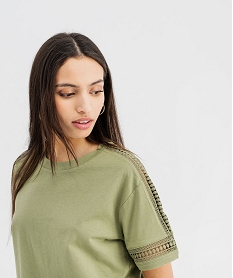 tee-shirt manches courtes avec details brodes femme kaki standard t-shirts manches courtesG483901_2