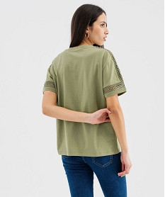 tee-shirt manches courtes avec details brodes femme kaki standard t-shirts manches courtesG483901_3