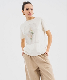 GEMO Tee-shirt manches courtes et col rond motif coquillage femme blanc chine