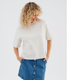 GEMO Tee-shirt manches courtes et col rond coupe oversize femme Beige