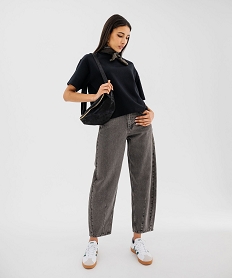 tee-shirt manches courtes et col rond coupe oversize femme noir standard t-shirts manches courtesG484201_4
