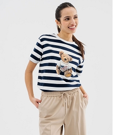 GEMO Tee-shirt manches courtes et col rond à rayures femme - LuluCastagnette Imprimé