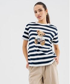 tee-shirt manches courtes et col rond a rayures femme - lulucastagnette imprime t-shirts manches courtesG484301_3