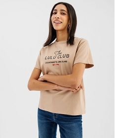 GEMO Tee-shirt manches courtes et col rond avec inscription brodée femme - LuluCastagnette marron standard