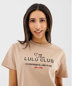 tee-shirt manches courtes et col rond avec inscription brodee femme - lulucastagnette marron standard t-shirts manches courtesG484401_2