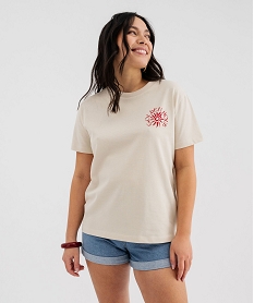 GEMO Tee-shirt manches courtes avec inscription positive femme Beige