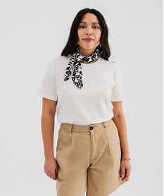 GEMO Tee-shirt manches courtes et col rond uni en coton résistant femme blanc chine