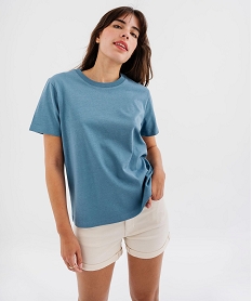 GEMO Tee-shirt manches courtes et col rond uni en coton résistant femme bleu standard