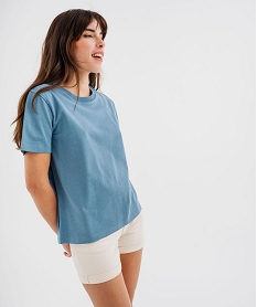 tee-shirt manches courtes et col rond uni en coton resistant femme bleu standard t-shirts manches courtesG485201_3