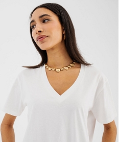 tee-shirt manches courtes col v uni en coton femme blanc standard t-shirts manches courtesG485401_2