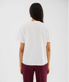 tee-shirt manches courtes col v uni en coton femme blanc standard t-shirts manches courtesG485401_3
