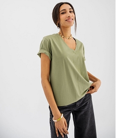 tee-shirt manches courtes col v uni en coton femme kaki standard t-shirts manches courtesG485501_2