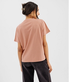 tee-shirt manches courtes col v uni en coton femme rose standard t-shirts manches courtesG485601_3
