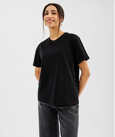 GEMO Tee-shirt manches courtes col rond uni en coton femme noir standard