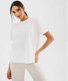 tee-shirt manches courtes col rond uni en coton femme blanc standard t-shirts manches courtesG485801_4