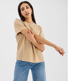 GEMO Tee-shirt manches courtes col rond uni en coton femme beige standard