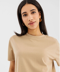 tee-shirt manches courtes col rond uni en coton femme beige standard t-shirts manches courtesG485901_2