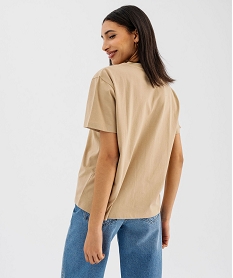 tee-shirt manches courtes col rond uni en coton femme beige standard t-shirts manches courtesG485901_3