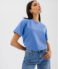 tee-shirt manches courtes col rond uni en coton femme bleu standard t-shirts manches courtesG486001_4