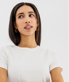 tee-shirt manches courtes et col rond en maille cotelee femme blanc chine t-shirts manches courtesG486101_2