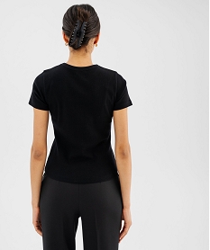 tee-shirt manches courtes et col rond en maille cotelee femme noir standard t-shirts manches courtesG486301_3