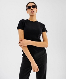 tee-shirt manches courtes et col rond en maille cotelee femme noir standard t-shirts manches courtesG486301_4