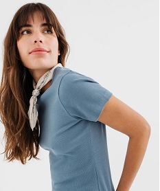 tee-shirt manches courtes et col rond en maille cotelee femme bleu standard t-shirts manches courtesG486401_2