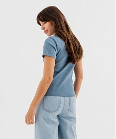 tee-shirt manches courtes et col rond en maille cotelee femme bleu standard t-shirts manches courtesG486401_3