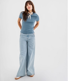 tee-shirt manches courtes et col rond en maille cotelee femme bleu standard t-shirts manches courtesG486401_4