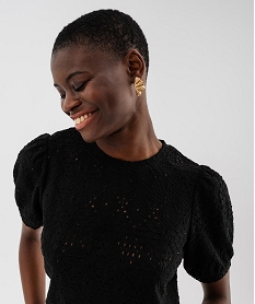 tee-shirt a manches courtes en maille ajouree femme noir standard t-shirts manches courtesG486701_2