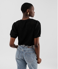 tee-shirt a manches courtes en maille ajouree femme noir standard t-shirts manches courtesG486701_3