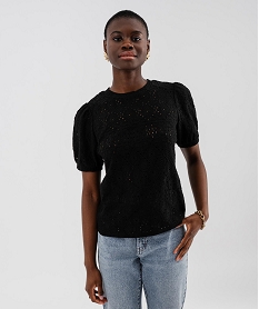 tee-shirt a manches courtes en maille ajouree femme noir standard t-shirts manches courtesG486701_4