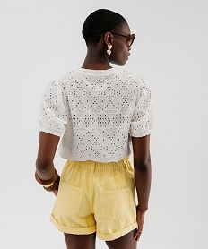 tee-shirt a manches courtes en maille ajouree femme beige t-shirts manches courtesG486801_3