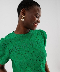 tee-shirt a manches courtes en maille ajouree femme vert standard t-shirts manches courtesG486901_2