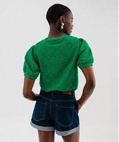 tee-shirt a manches courtes en maille ajouree femme vert standard t-shirts manches courtesG486901_3