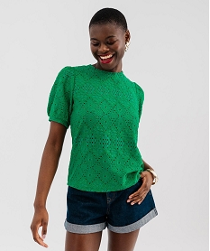 tee-shirt a manches courtes en maille ajouree femme vert standard t-shirts manches courtesG486901_4