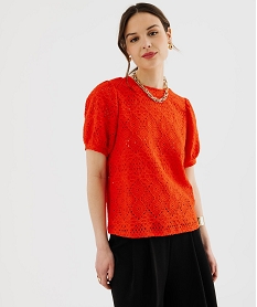 tee-shirt a manches courtes en maille ajouree femme rouge standard t-shirts manches courtesG487001_2