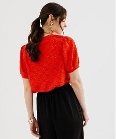 tee-shirt a manches courtes en maille ajouree femme rouge standard t-shirts manches courtesG487001_4