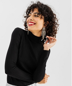 tee-shirt manches longues et col montant en maille ajouree femme noir standard t-shirts manches longuesG487301_2
