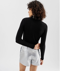 tee-shirt manches longues et col montant en maille ajouree femme noir standard t-shirts manches longuesG487301_3