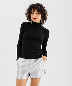 tee-shirt manches longues et col montant en maille ajouree femme noir standard t-shirts manches longuesG487301_4