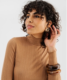 tee-shirt manches longues et col montant en maille ajouree femme marron standard t-shirts manches longuesG487401_2