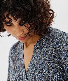 tee-shirt manches longues imprime col v fantaisie femme bleu standard t-shirts manches longuesG487501_2