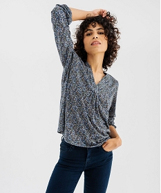 tee-shirt manches longues imprime col v fantaisie femme bleu standard t-shirts manches longuesG487501_4