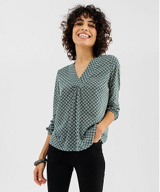 tee-shirt manches longues imprime col v fantaisie femme vert standard t-shirts manches longuesG487601_1