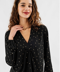 tee-shirt manches longues imprime col v fantaisie femme noir standard t-shirts manches longuesG487701_2